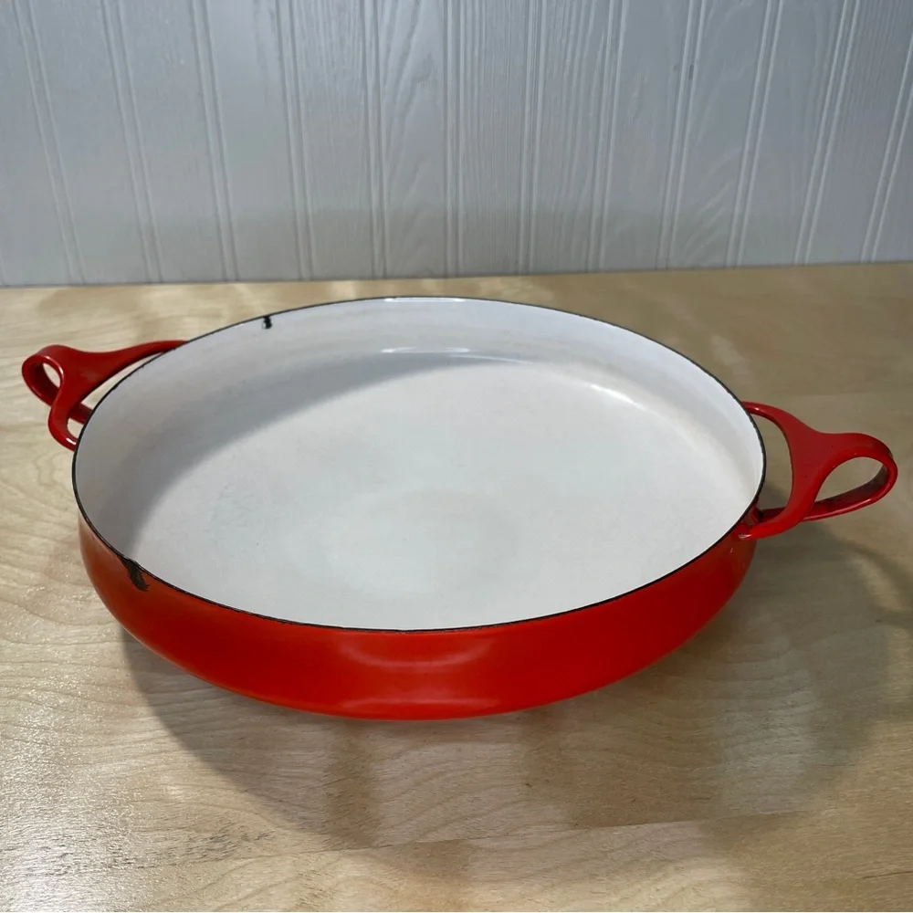 Vintage Mid-Century Modern Dansk Kobenstyle Enameled Cherry Red Paella Pan